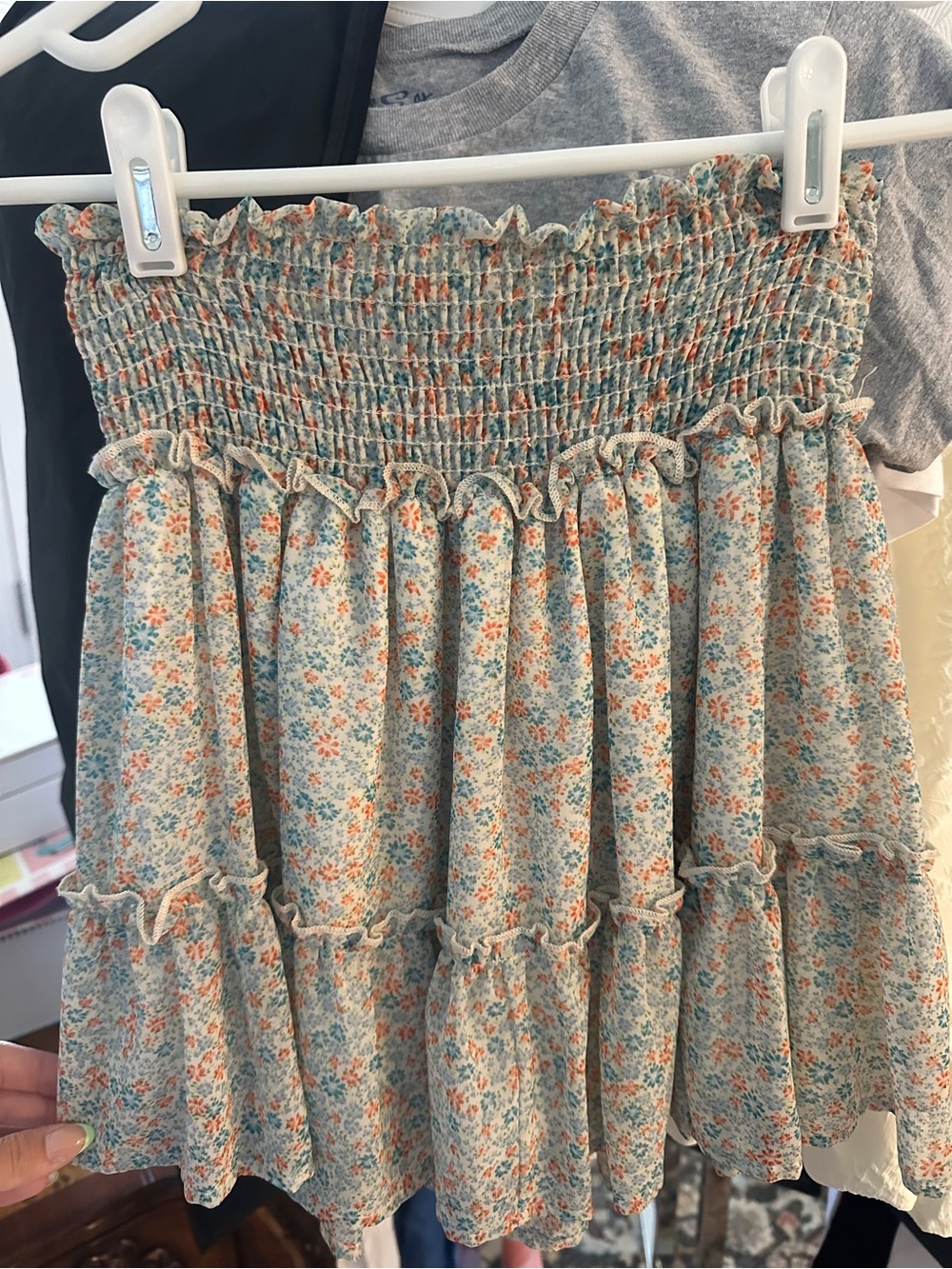 Altar'd State Blue & Peach Floral Smocked Tiered Skirt